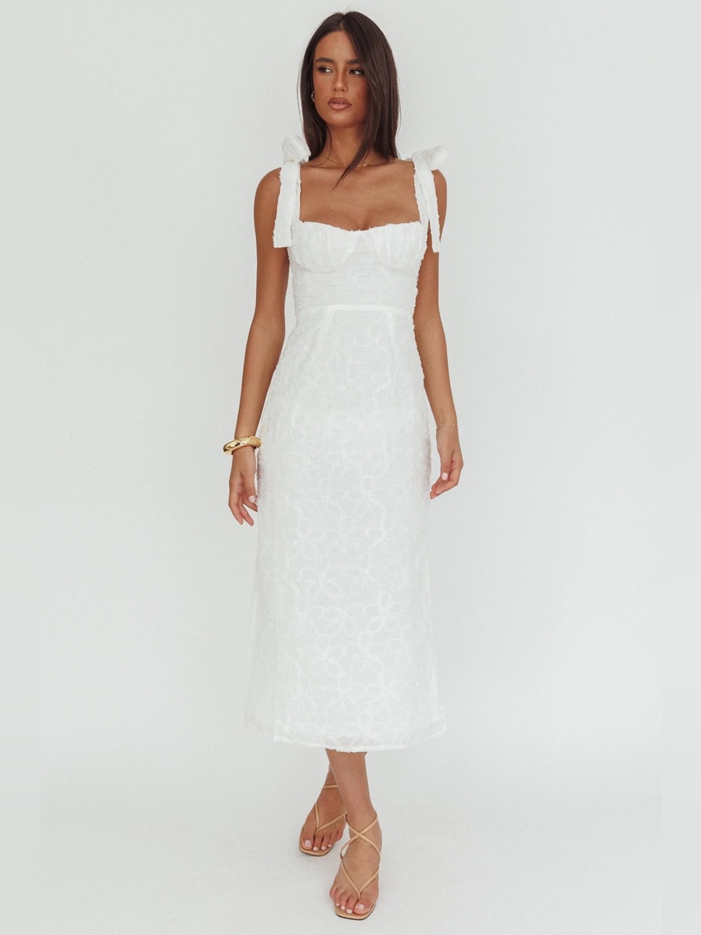 Selfie Leslie White Midi Dress with Tie Straps
